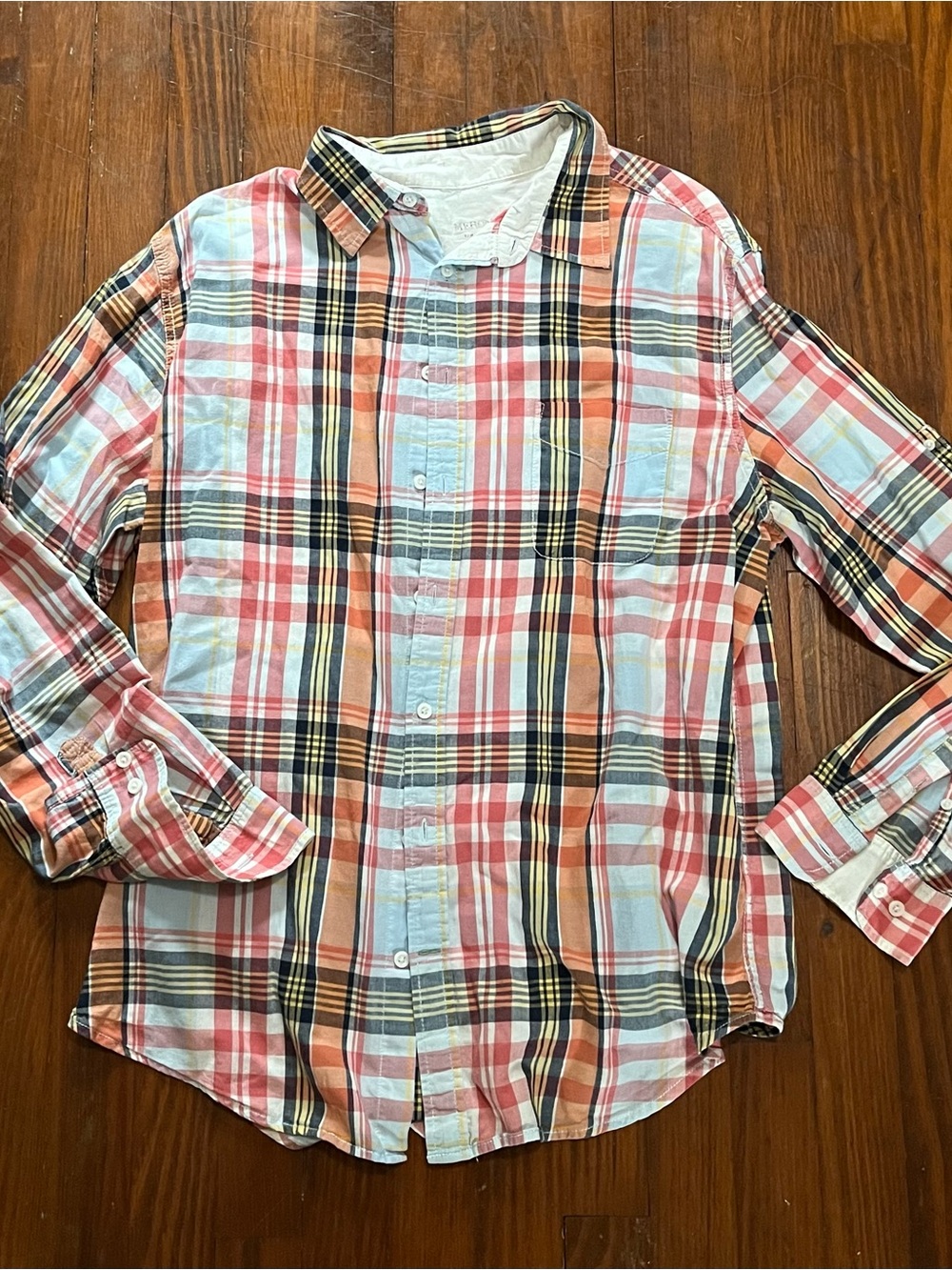 Merona Plaid Button-Down Shirt in Red, Blue & Orange